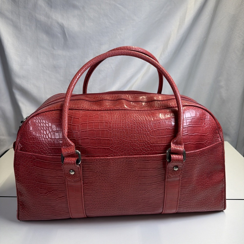 Vintage 90s Bath & Body Works Red Faux Alligator Leather Tote Travel Bag Y2K